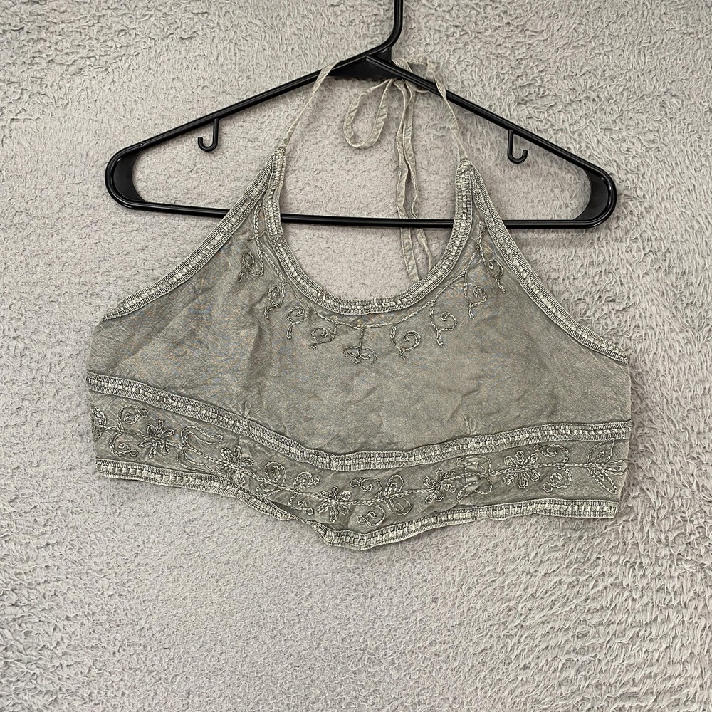 My Choice Tank Womens One Size Fits Most‎ Embroidered Halter Boho Festival Gray